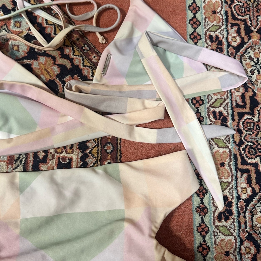 SET Mara Hoffman Diamonds Pastel Bikini BOTTOM & TOP High Waist Cutout Wrap Top - Picture 11 of 13